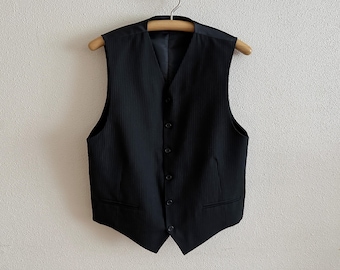 Colete vintage preto com risca de giz, colete formal, colete de alfaiataria, estilo casamento/padrinhos, tamanho masculino B46.
