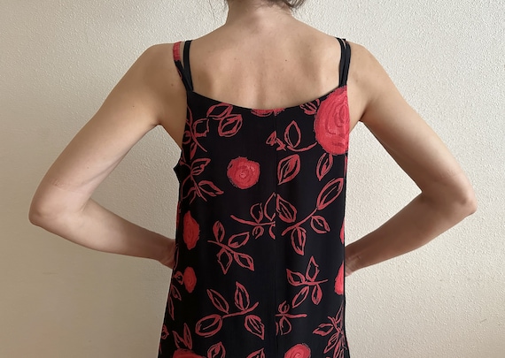 Red Roses Print Dress Black Vintage Dress Summer … - image 7