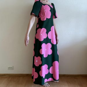 Vintage 1970s Kaisu Heikkilä Finland Dress Cotton Short Sleeve Maxi Dress Romantic Summer  Finnish Design Dress Small Size