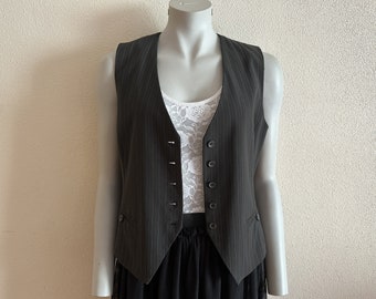 Women's Vest Black Vest Gray Striped Womens Vest Steampunk Waistcoat Fitted Edwardian Renaissance Baroque Victorian Large Size