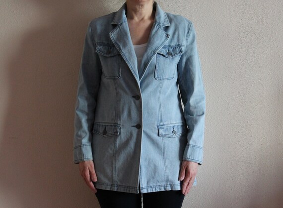 Giacca In Denim Oversize Donna – Jeans Blu, Maniche Lunghe Con Risvolto, Vestibilità Sciolta, 100% Cotone, Taglia S