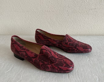 Carraro Venezia Shoes Vintage Loafers Snakeskin Loafers Red Leather Shoes Genuine Leather Flats  Women's Shoes