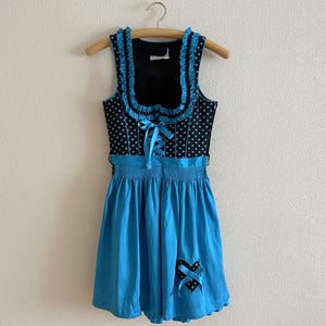 Polka Dot Dirndl Dress Trachten Dress with Apron Black Blue Dotted Austrian Alpen Folk Style German Bavarian Festival Dress XS Size