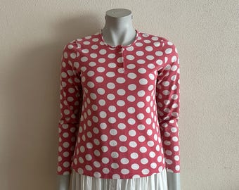 MARIMEKKO Top Polka Dot Mika Piirainen Design Shirt Long Sleeve Pink White Women Cotton Jersey Blouse Small Size