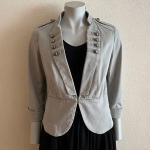 Vintage jas Marching Band jas dames katoenmix blazer grijze blazer 3/4 mouw hoge mandarijn kraag dames militaire stijl jas