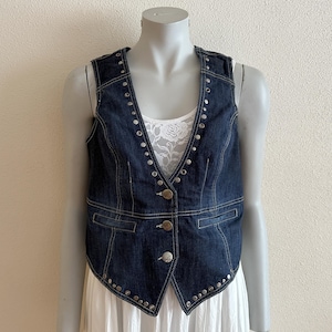 Denim Vest Women's Vest Blue Denim Waistcoat Womens Jean Vest Country Western Boho Studded Sleeveless Jean Jacket
