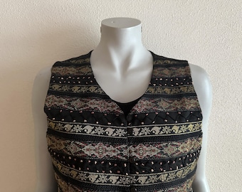 Women Vest Black Vest Black Women Vest Brocade Patterned Vest Tapestry Romantic Waistcoat Cotton Sleeveless Jacket Medium Size