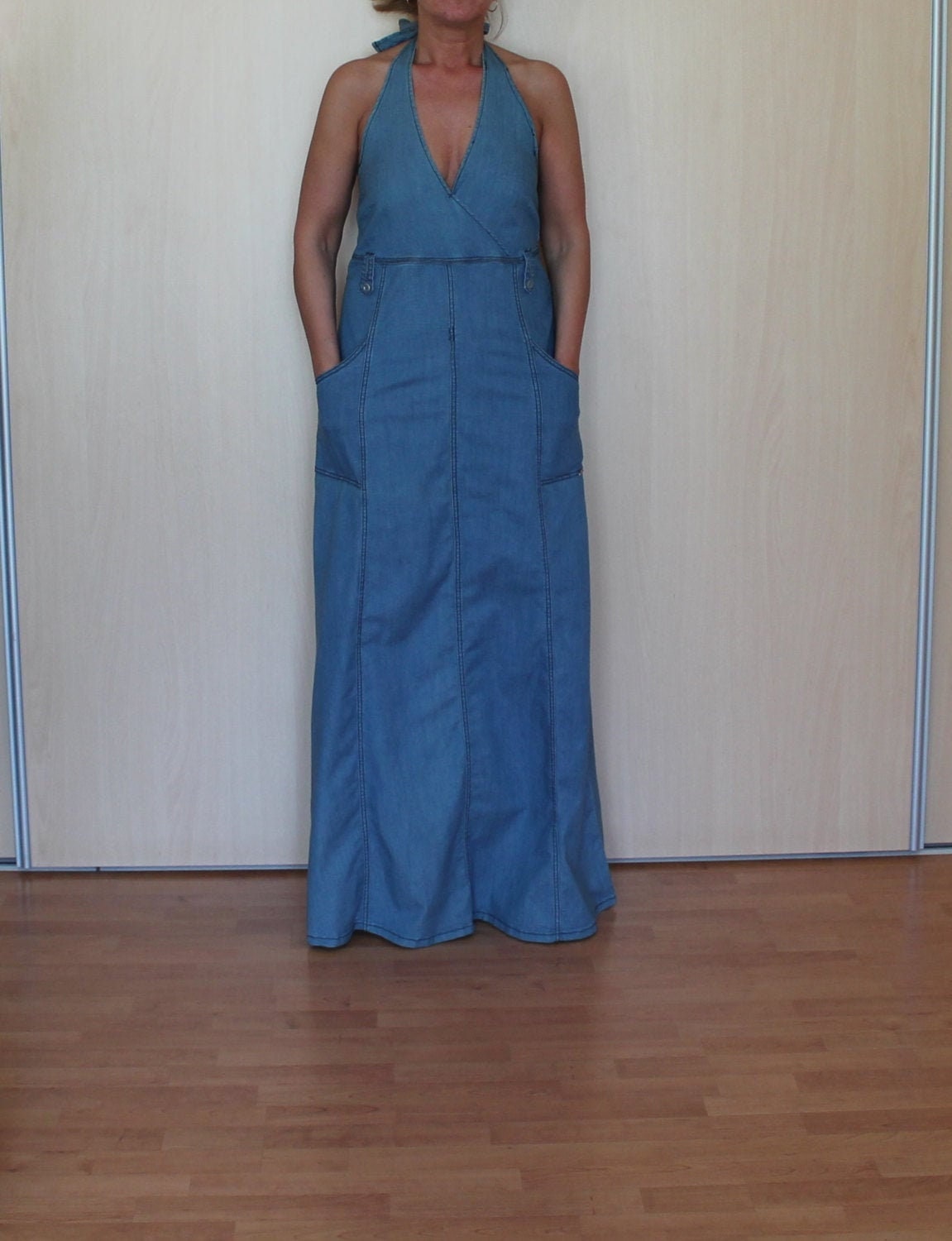 pale blue denim dress
