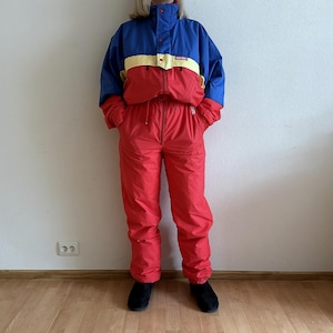 Vintage RAISKI Ski Suit Retro 80s 90s One Piece Snowsuit Red Blue Yellow Colorblock Unisex Winter Jumpsuit Size 50