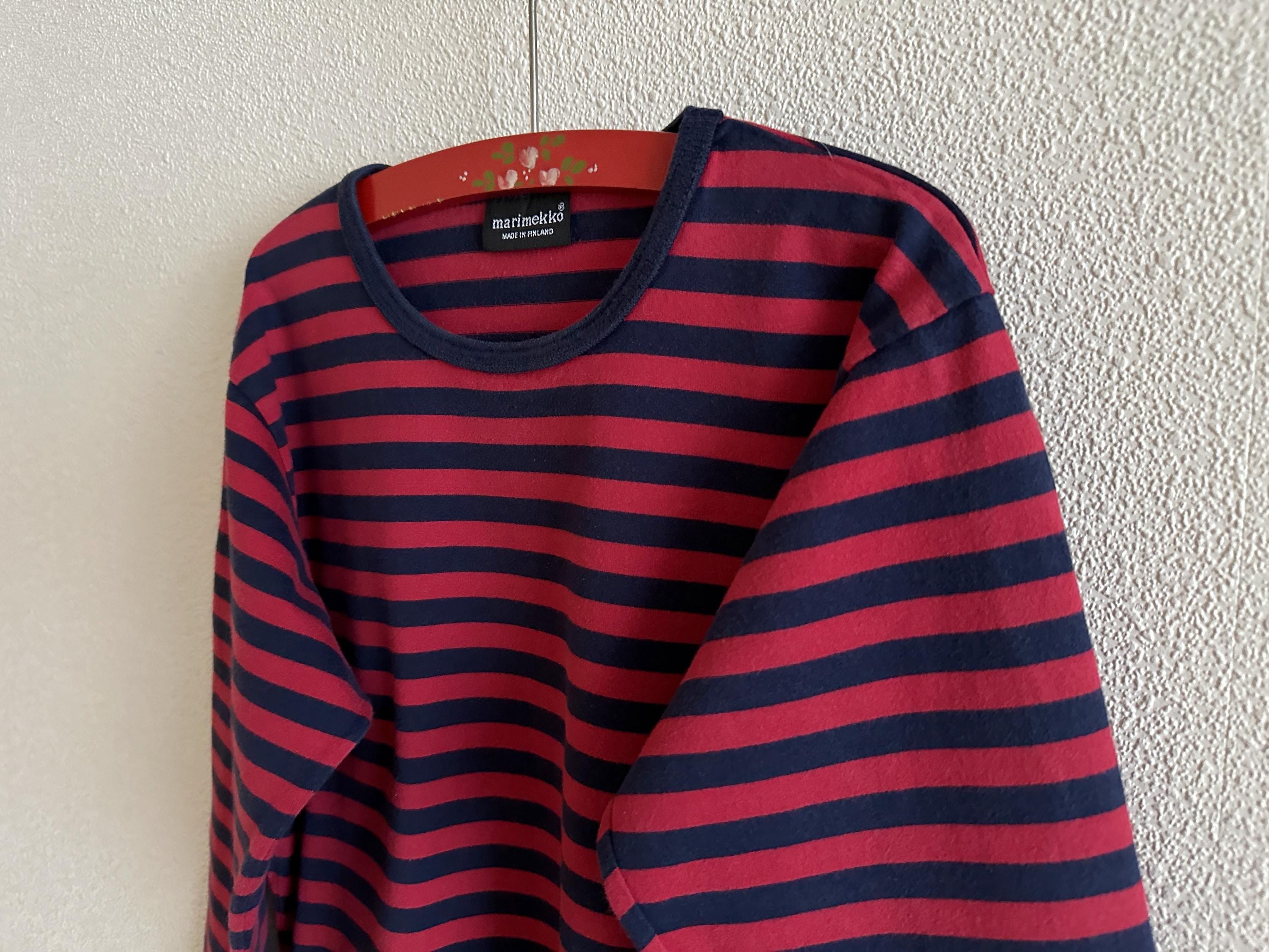 Vintage Marimekko Finland Striped Long Sleeve Shirt Red and Navy
