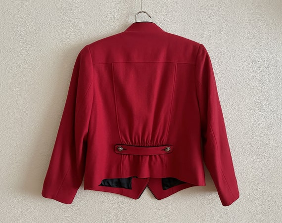 Women's Dirndl Jacket Hot Red Short Wool Cardigan… - image 8