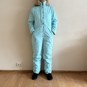 Vintage C&A Rodeo Light Blue Ski Suit Women’s Retro One Piece Snowsuit 80s 90s Winter Ski Wear Snowboarding Jumpsuit Retro Ski Outfit