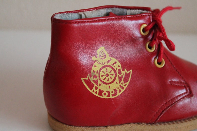 Soviet Baby Shoes Children's Boots Made in the USSR Shoes Red Leather Shoes Kids Shoes Vintage Children Shoes image 8