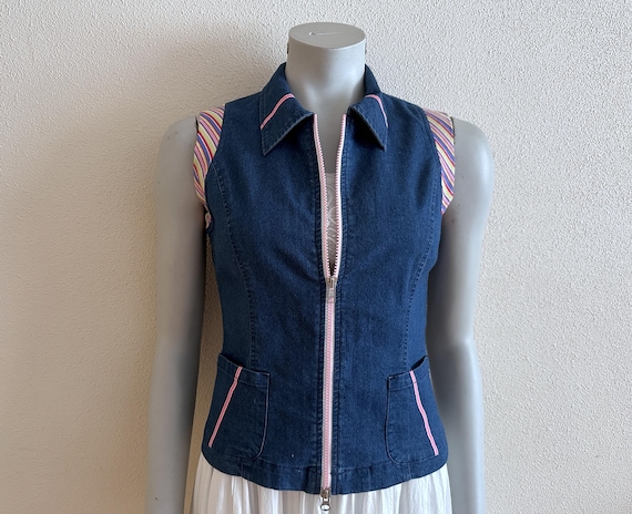 Damen Weste Jeansweste Blaue Jeansweste ausgestattet