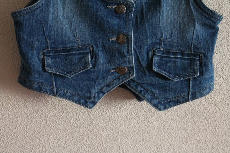 Kids Vest Denim Vest Blue Denim Vest Jean Waistcoat Metal Button Womens Country Western Boho Sleeveless Jean Jacket Extra Small Size