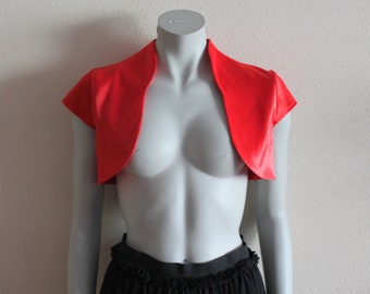 Bolero Jacket Red Bolero Jacket Satin Bolero Jacket Red Women&#39;s Vest Red Women Bolero Short Sleeves Stand up Collar Classic Bolero Jacket