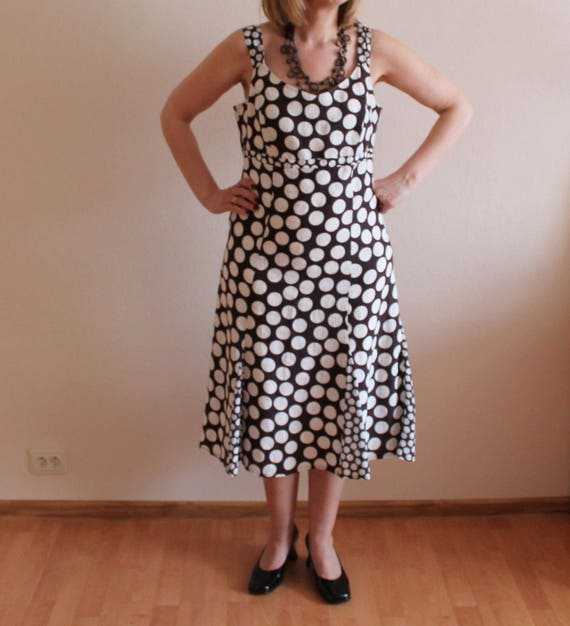 Linen Dress Vintage Dress Polka Dot Linen Dress W… - image 1