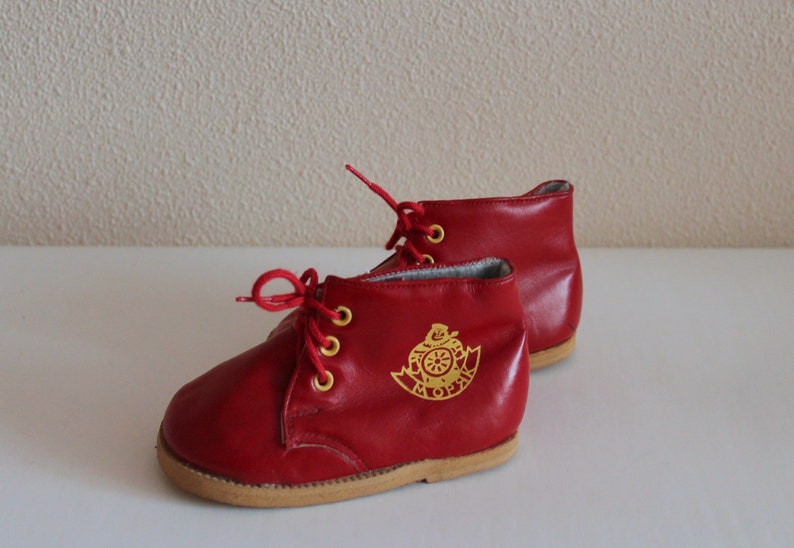 Soviet Baby Shoes Children's Boots Made in the USSR Shoes Red Leather Shoes Kids Shoes Vintage Children Shoes image 2