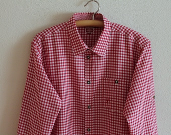 Gingham Plaid Shirt Men Shirt ingham Mens Shirt Cotton Blend Checked Men's Button up Shirt Cowboy Western Shirt Red White Extra Large Size