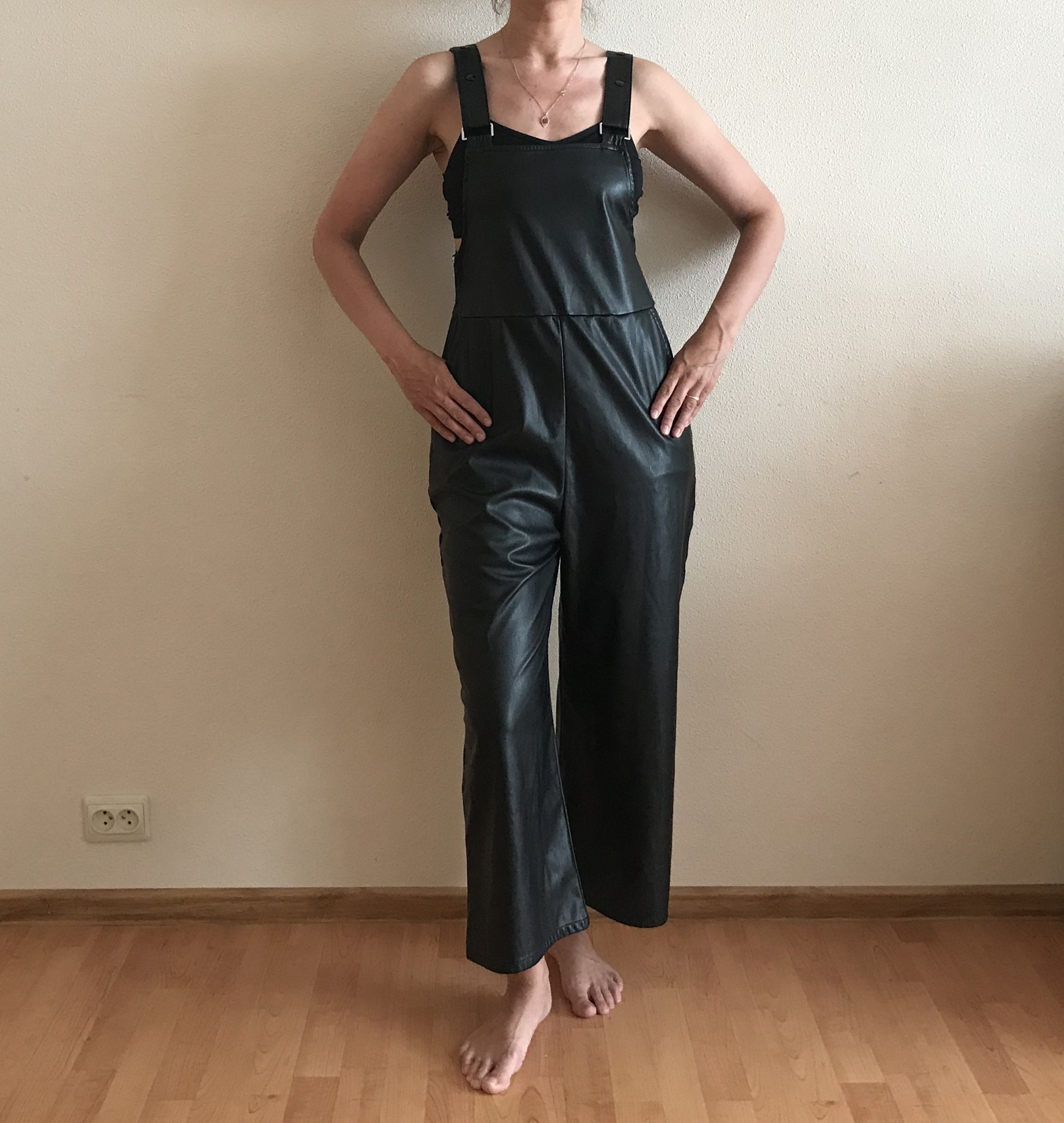 【Anyone more】Kippy Black Leather Jumper Men's Black Leather Biker Jumpsuit | Premium Streetwear