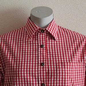 Gingham Shirt Vintage Shirt Women Blouse Red Checkered Shirt Red White Plaid Blouse Top Picnic dress Country Cowgirl Western  Medium Size