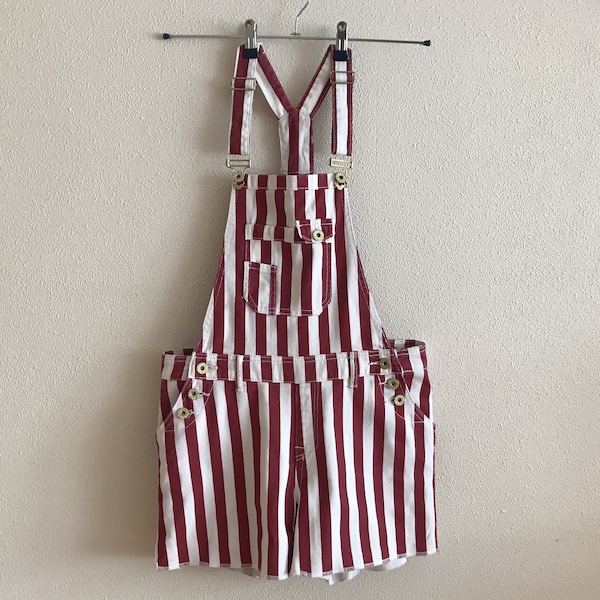 Combinaison rayée Blanc Rouge Rayé Bib Pull One Piece Rompers Coton Bibette Short Grunge Femmes Salopette Petite Taille