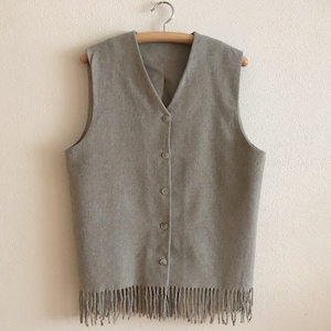 Women Vest Beige Vest Beige Womens Vest Wool Blend Fringed Vest  Long Waistcoat Fitted Large Size