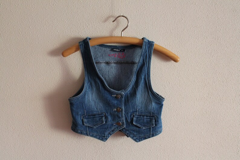 Kids Vest Denim Vest Blue Denim Vest Jean Waistcoat Metal Button Womens Country Western Boho Sleeveless Jean Jacket Extra Small Size