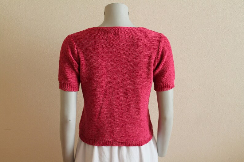 Pink Sweater Summer Pullover Pink Fucsia Knit Sweater Knitted Slouchy Pullover Romantic Cardigan Short Sleeve Blouse Top Cotton Blend Medium