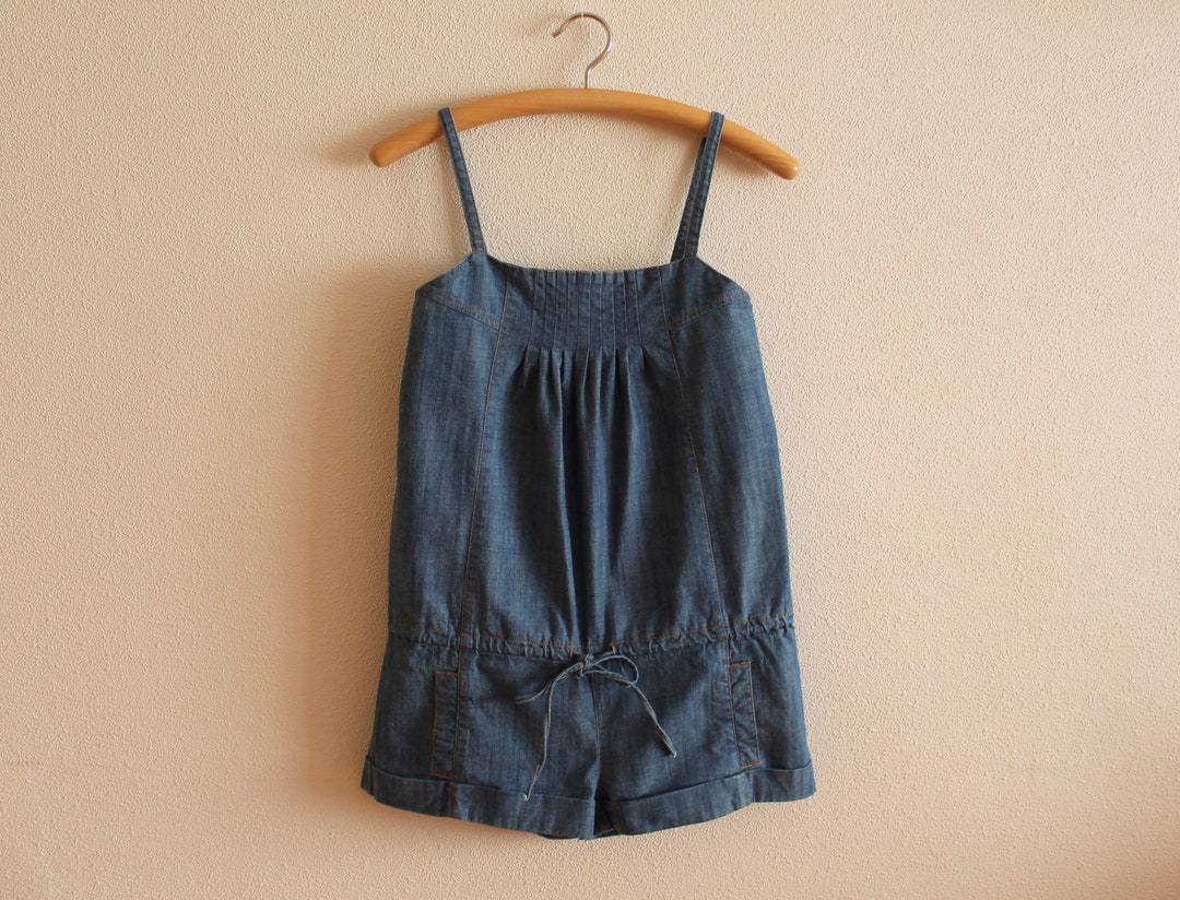 Denim Jumpsuit Shorts Jumpsuit Denim Romper Blue Denim - Etsy Ireland