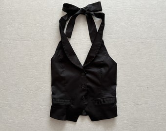 Women Vest Black Vest Open Back Womens Vest Steampunk Women's Waistcoat Edwardian Renaissance Baroque Victorian XS Size