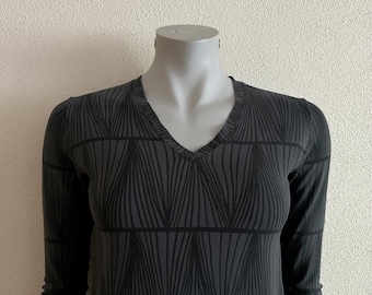 MARIMEKKO Top Mika Piirainen Abstract Print Marimekko Shirt Long Sleeve Gray Black Women T-Shirt Cotton Jersey Blouse XS Size