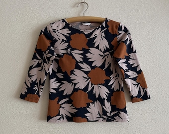 MARIMEKKO Top Flower Print Ilma Pionipensas Design Shirt Half Sleeve Women T-Shirt Cotton Jersey Blouse XS Size