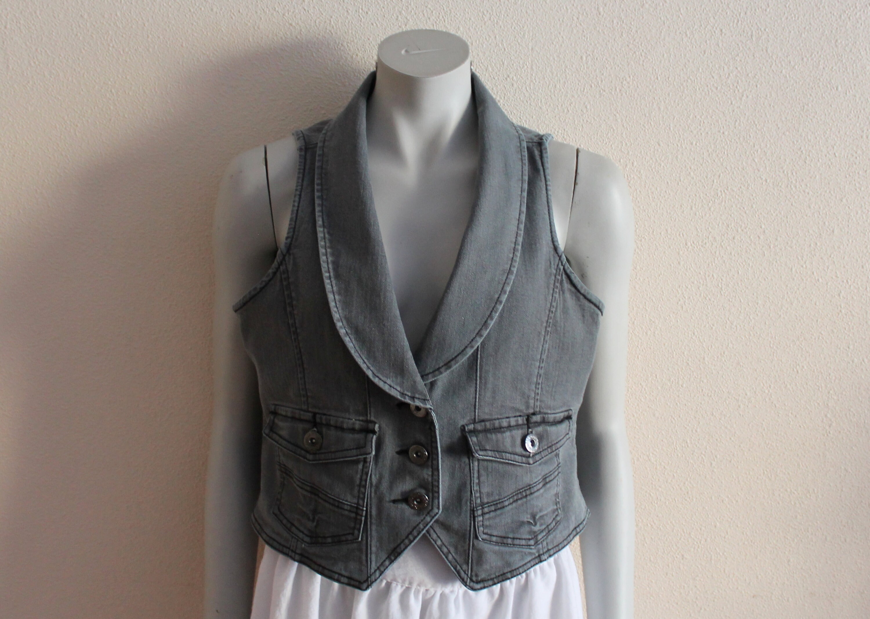 Grey denim vest Etsy Mexico