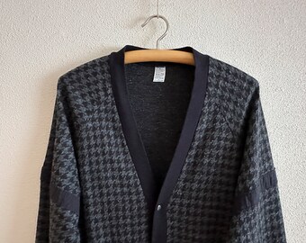 vintage Cardigan pour homme en mélange de laine pied-de-poule Cardigan papy Cardigan argenté scintillant Veste pour homme fabriquée en Finlande