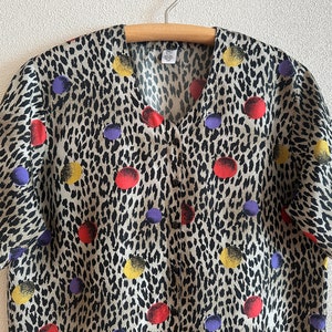 Vintage Silk Blouse Women Silk Blouse Silk Top Colorful Short Sleeve Abstract Print Silk Shirt Button Down Plus Size Extra Large