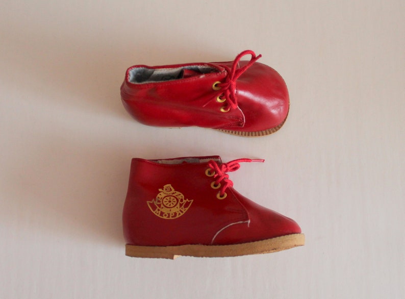 Soviet Baby Shoes Children's Boots Made in the USSR Shoes Red Leather Shoes Kids Shoes Vintage Children Shoes image 7