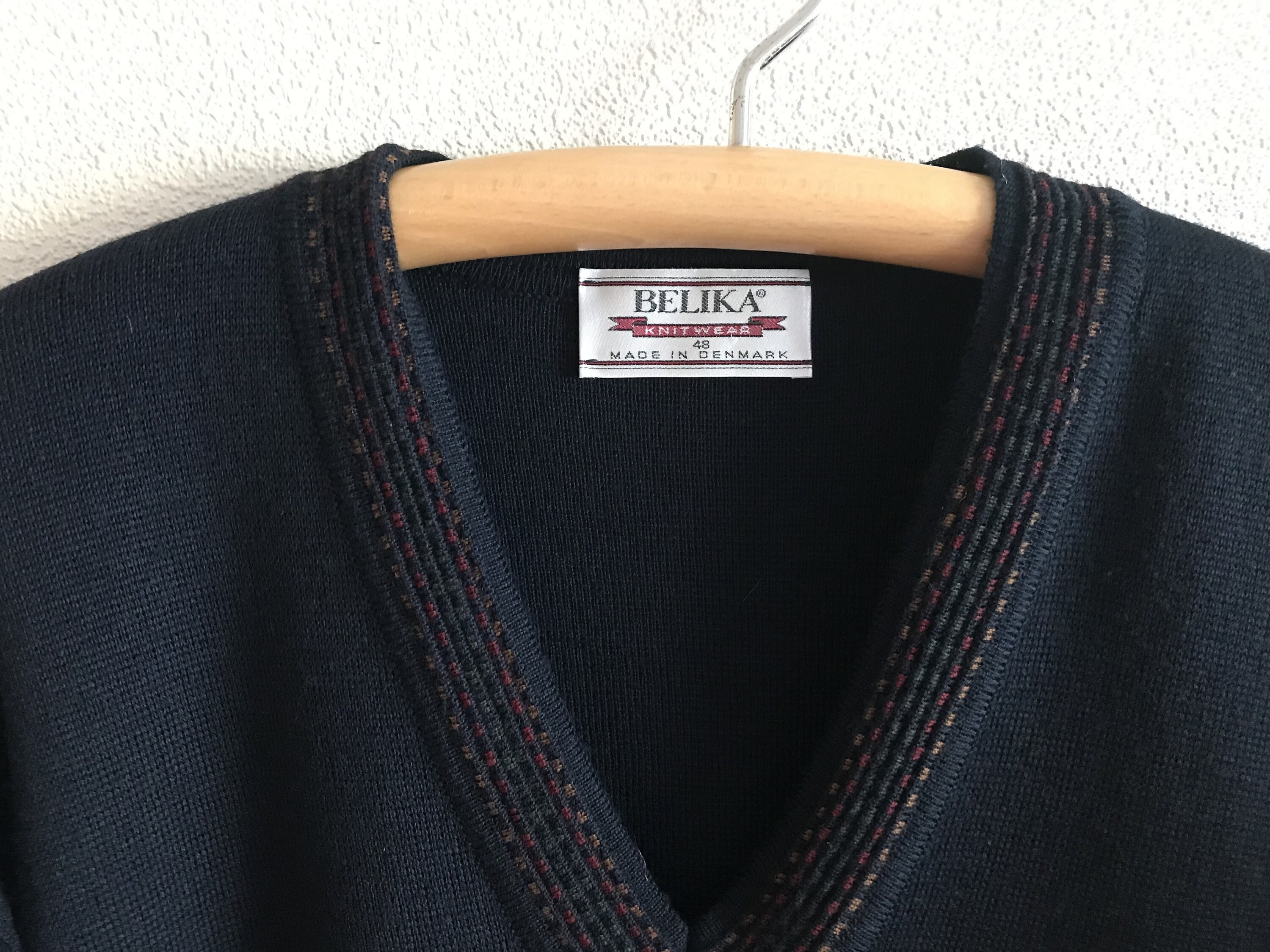 Men Belika Sweater Vintage 90s Navy Blue Wool Blend Pullover