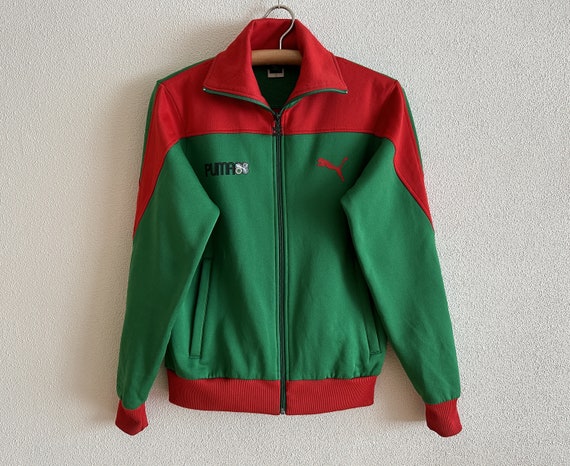 80s Vintage Puma Jacket Retro Puma Track Jacket Green Red Athletic