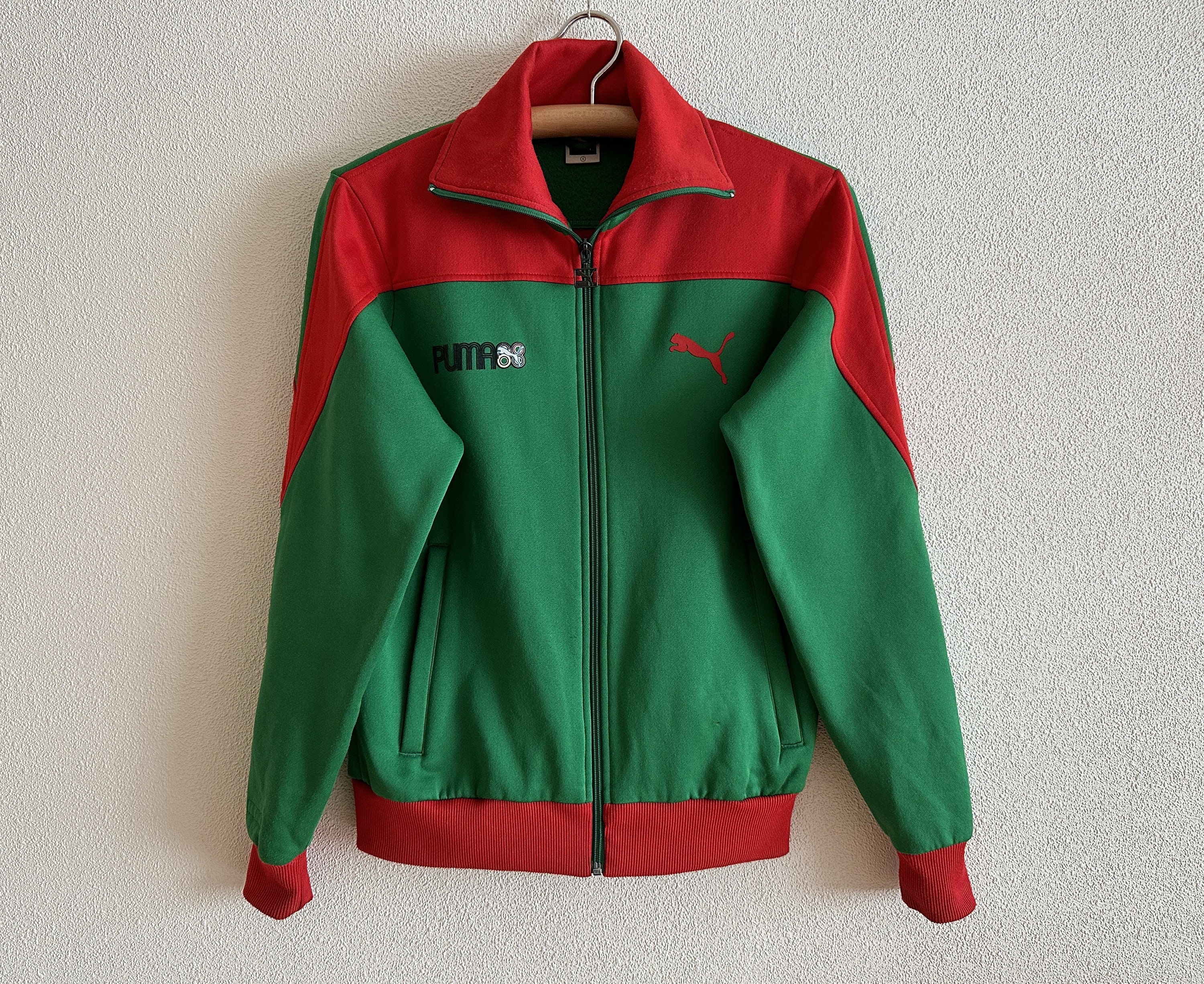 80s Vintage Puma Jacket Retro Puma Track Jacket Green Red 80s Vintage Puma Jacket Retro Puma Track Jacket Green Red