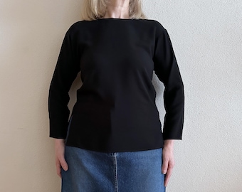MARIMEKKO Top Black Viscose Blouse Enni Solid Long Sleeve T-Shirt Finnish Design Women Blouse Scandinavian Shirt XS Size