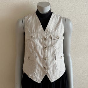 Women's Vest Beige Vest Beige Cotton Women Waistcoat Formal Fitted Cotton Vest