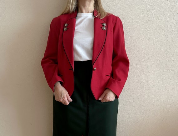 Women's Dirndl Jacket Hot Red Short Wool Cardigan… - image 5