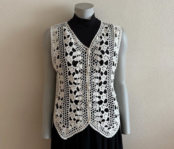 Women's Vest White Crochet West Lace Summer Waistcoat Crochet