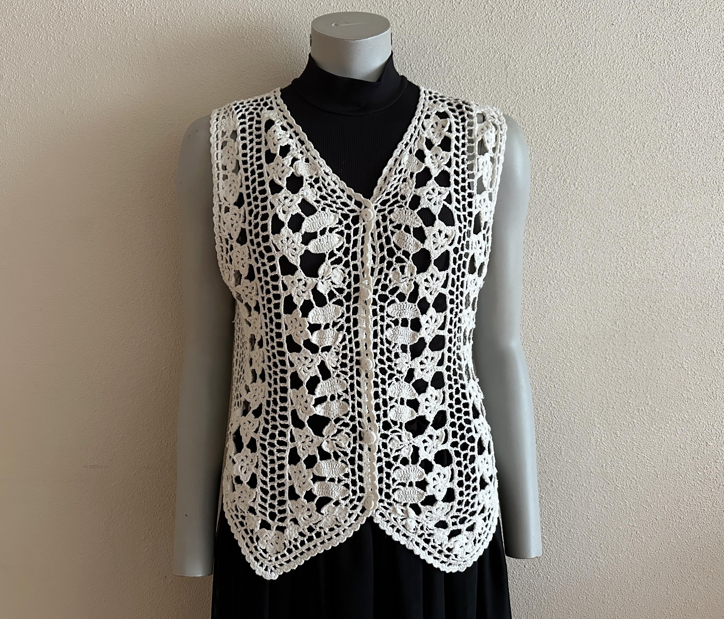 Women's Vest White Crochet West Lace Summer Waistcoat Crochet