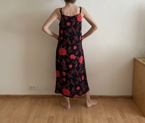 Red Roses Print Dress Black Vintage Dress Summer … - image 6