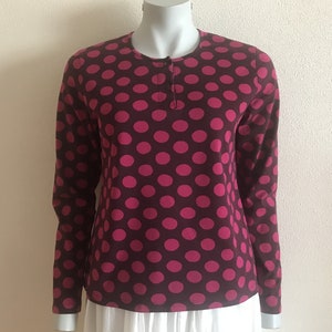 MARIMEKKO Top Polka Dot Marimekko Shirt Long Sleeve Purple Pink Circles Print Women T-Shirt Cotton Jersey Blouse image 1
