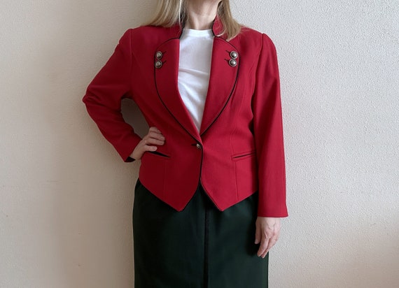 Women's Dirndl Jacket Hot Red Short Wool Cardigan… - image 1