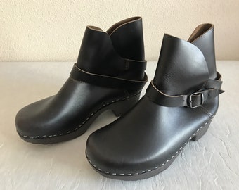 Schwedische Stiefel Dunkelbraun Clog Boots Damen Schuhe Braun Schwedische Clog Booties Boho Festival Stiefel Made in Sweden Gr. 36