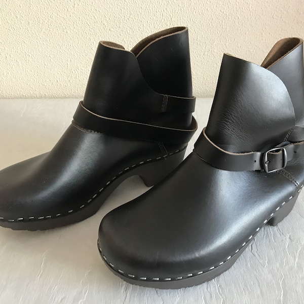 Schwedische Stiefel Dunkelbraun Clog Boots Damen Schuhe Braun Schwedische Clog Booties Boho Festival Stiefel Made in Sweden Gr. 36